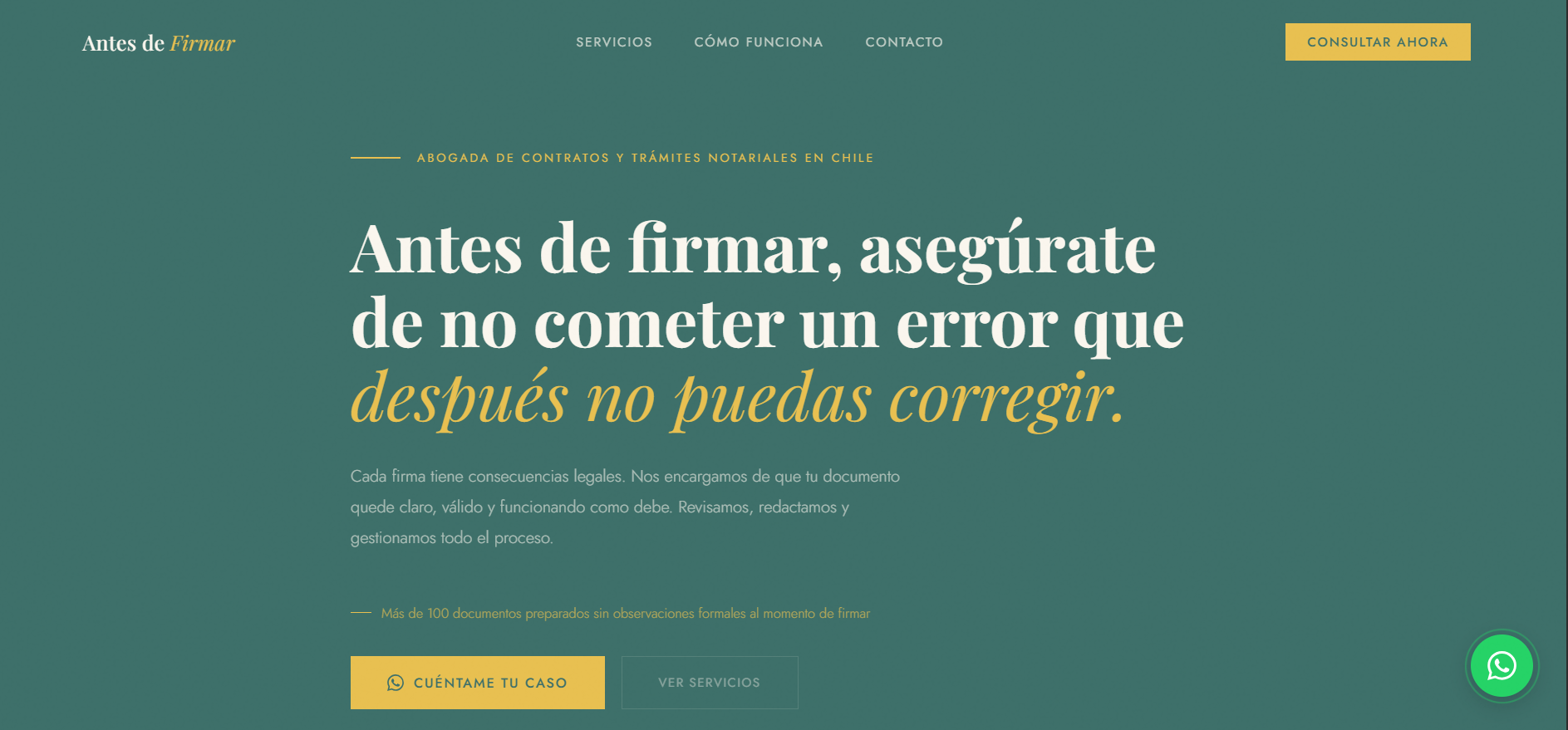 Landing page para Antes de Firmar — Servicios legales en Chile
